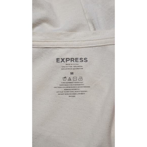 Express Tee T-Shirt Cream Gold Sequin Embellished V Neck Short Sleeve Medium - Picture 3 of 3